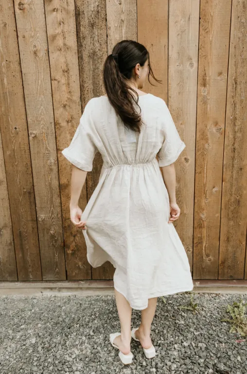 Button Down Linen Dress In Flax