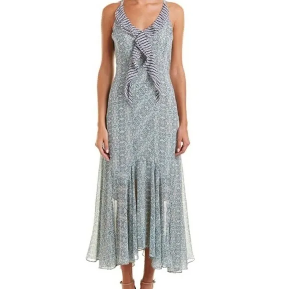 Cabi Garden Party Floral Print Ruffled Maxi Dress Women's Size 8 Boho Chic