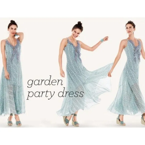 Cabi Garden Party Floral Print Ruffled Maxi Dress Women's Size 8 Boho Chic
