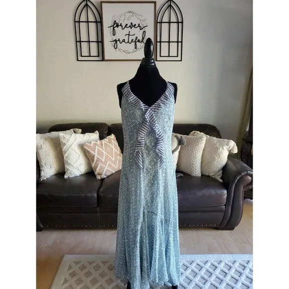 Cabi Garden Party Floral Print Ruffled Maxi Dress Women's Size 8 Boho Chic