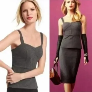 CAbi grey stretch peplum zippered top with midi length pencil skirt EUC size 6