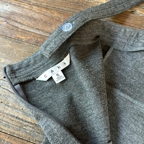 CAbi grey stretch peplum zippered top with midi length pencil skirt EUC size 6