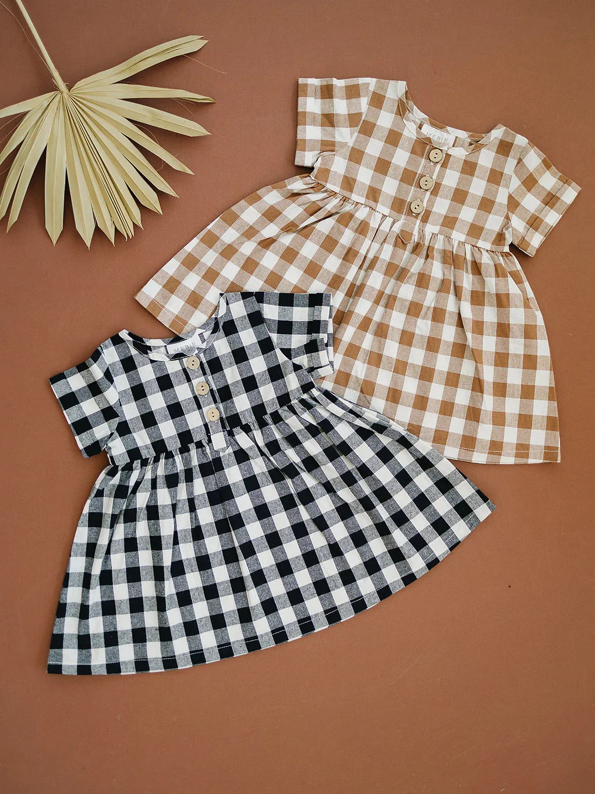 Camel Checkered Linen Dress