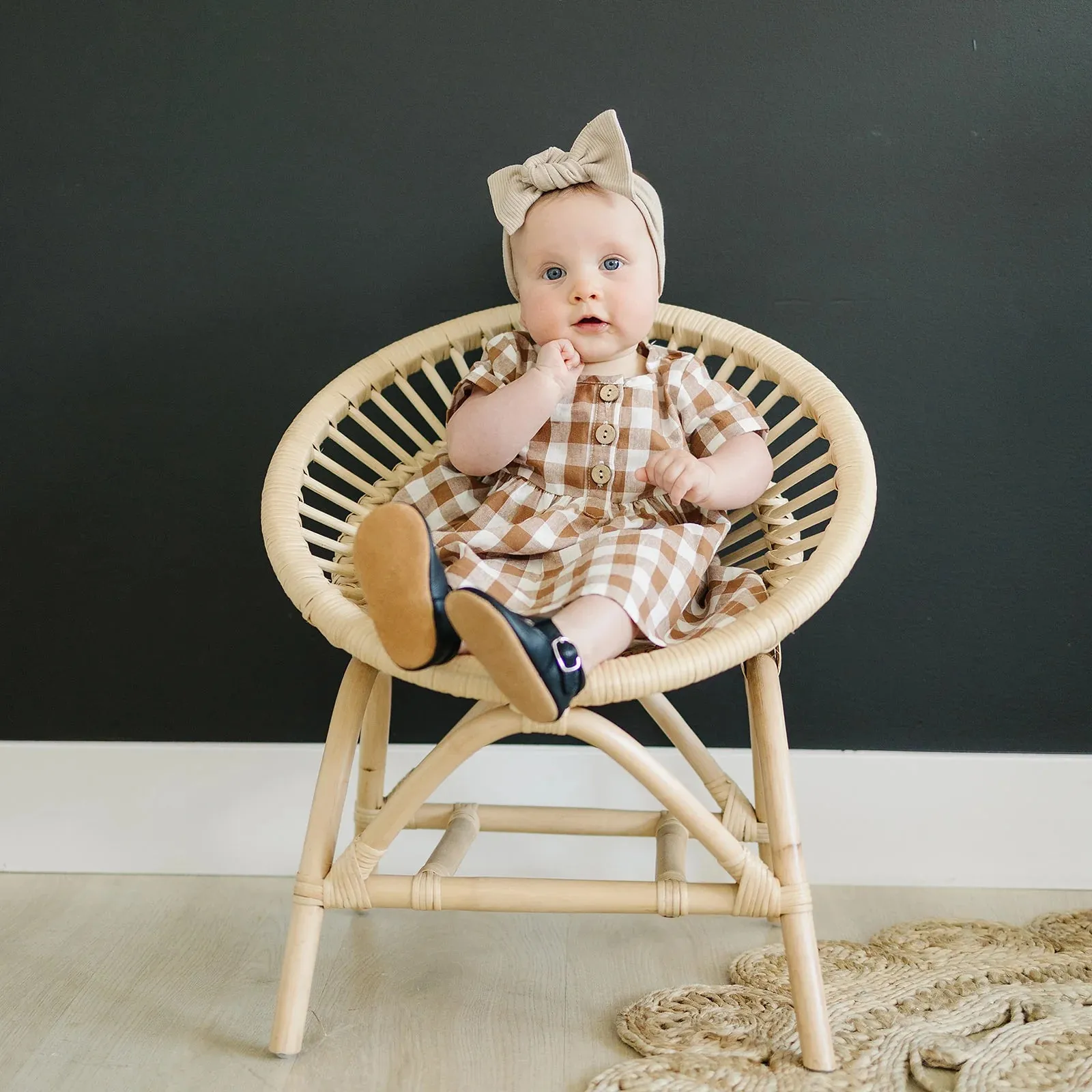 Camel Checkered Linen Dress