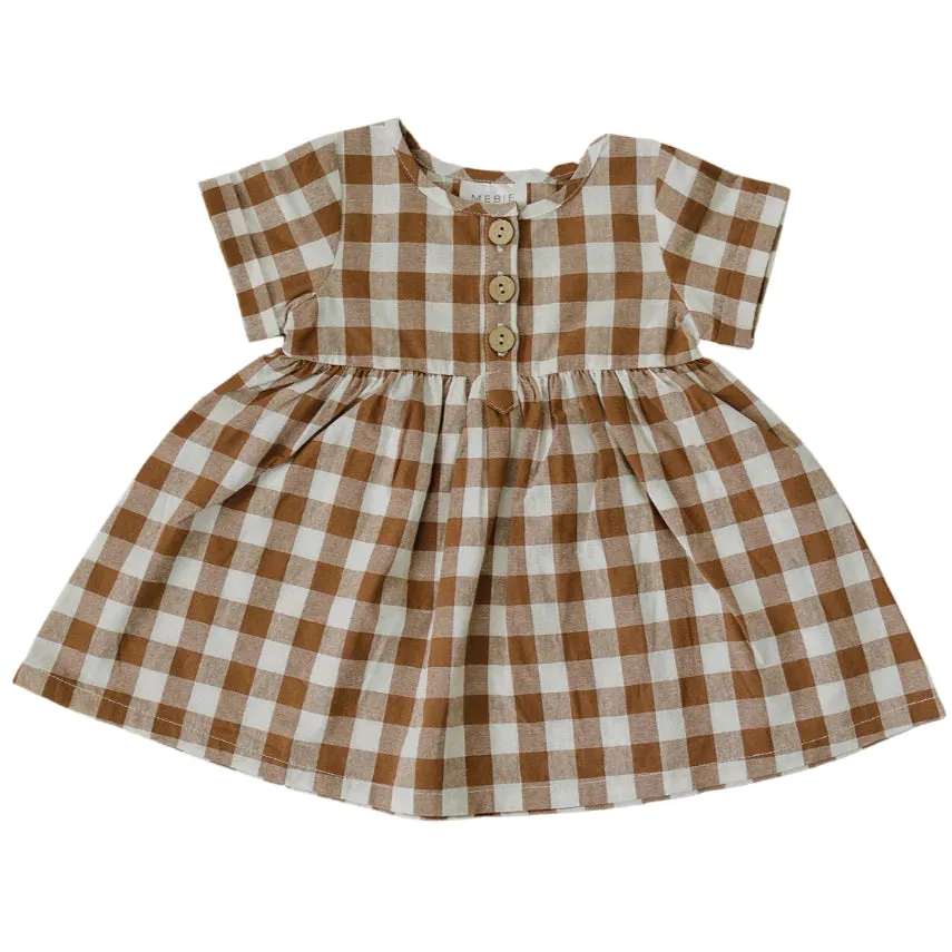 Camel Checkered Linen Dress