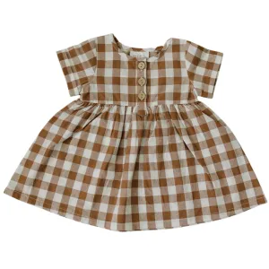 Camel Checkered Linen Dress
