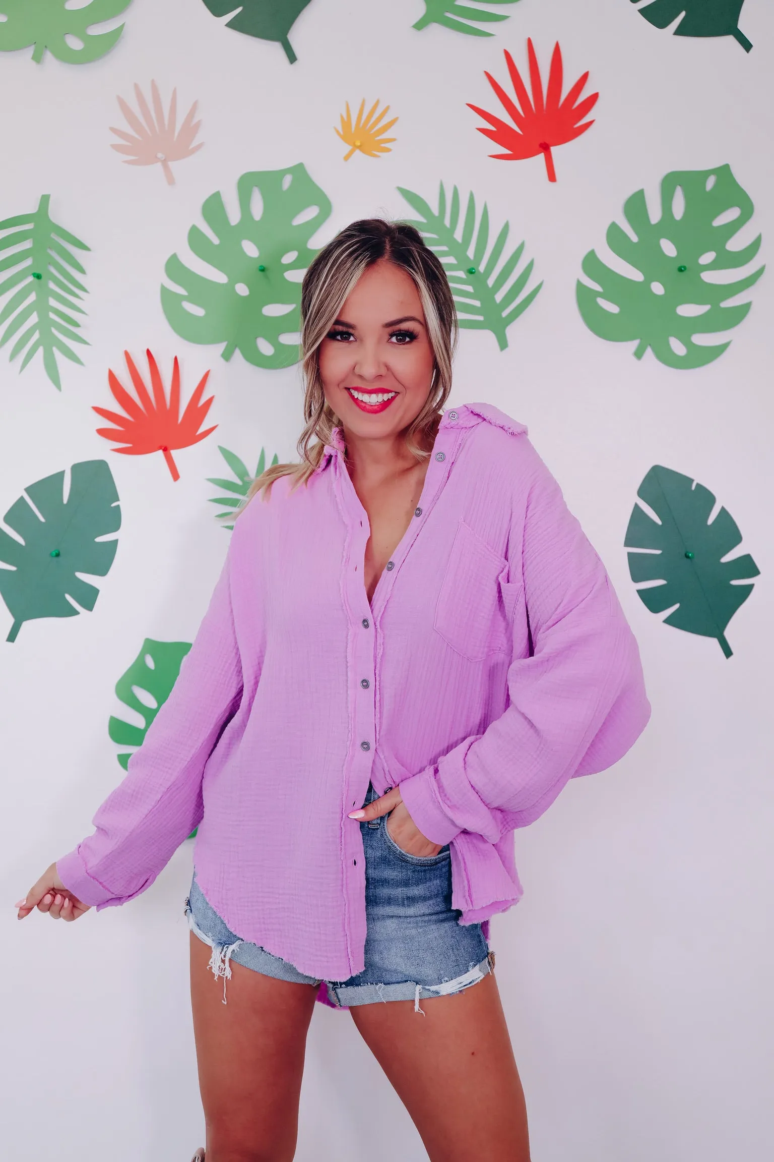 Captive Crinkle Cotton Shirt- Lavender