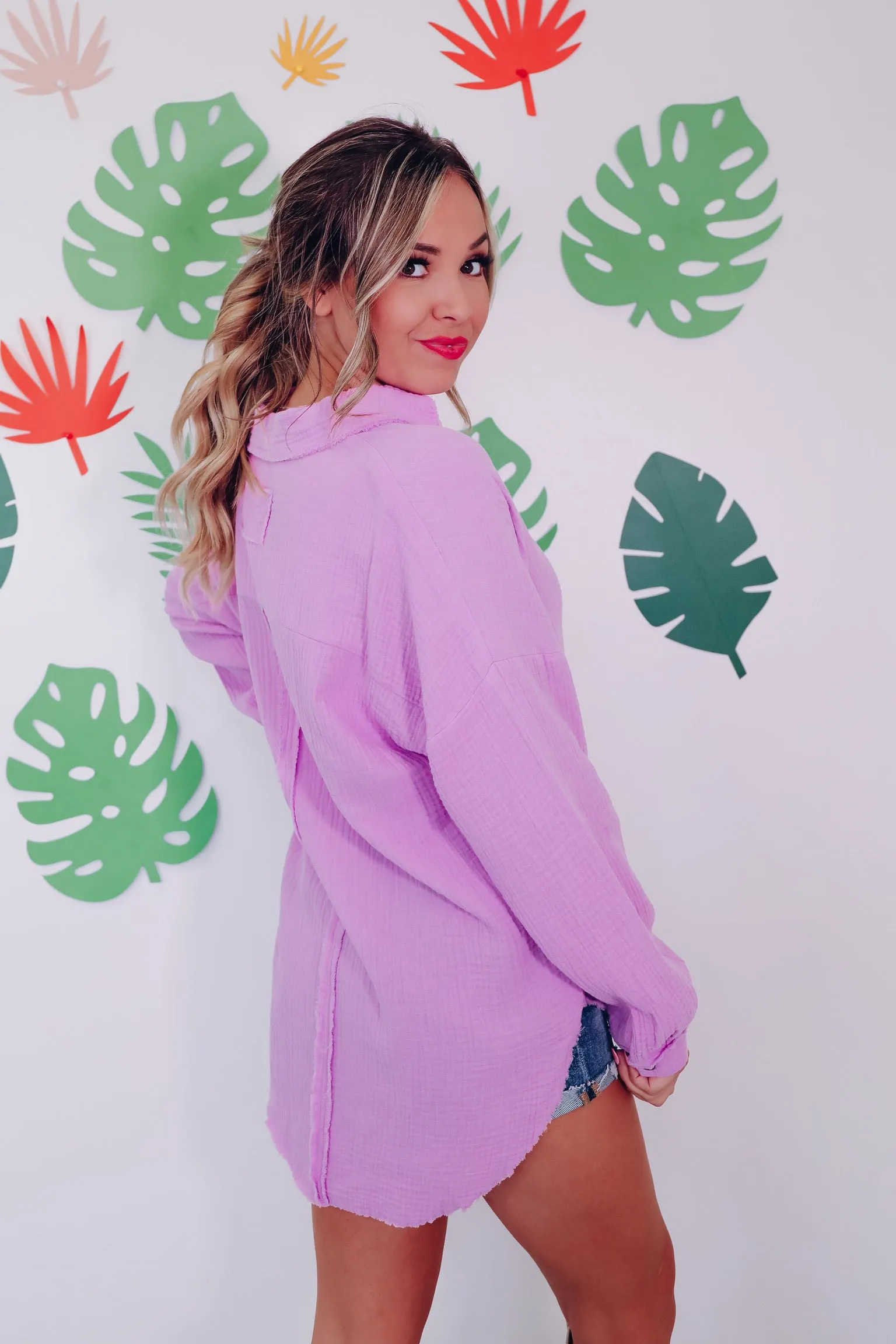 Captive Crinkle Cotton Shirt- Lavender
