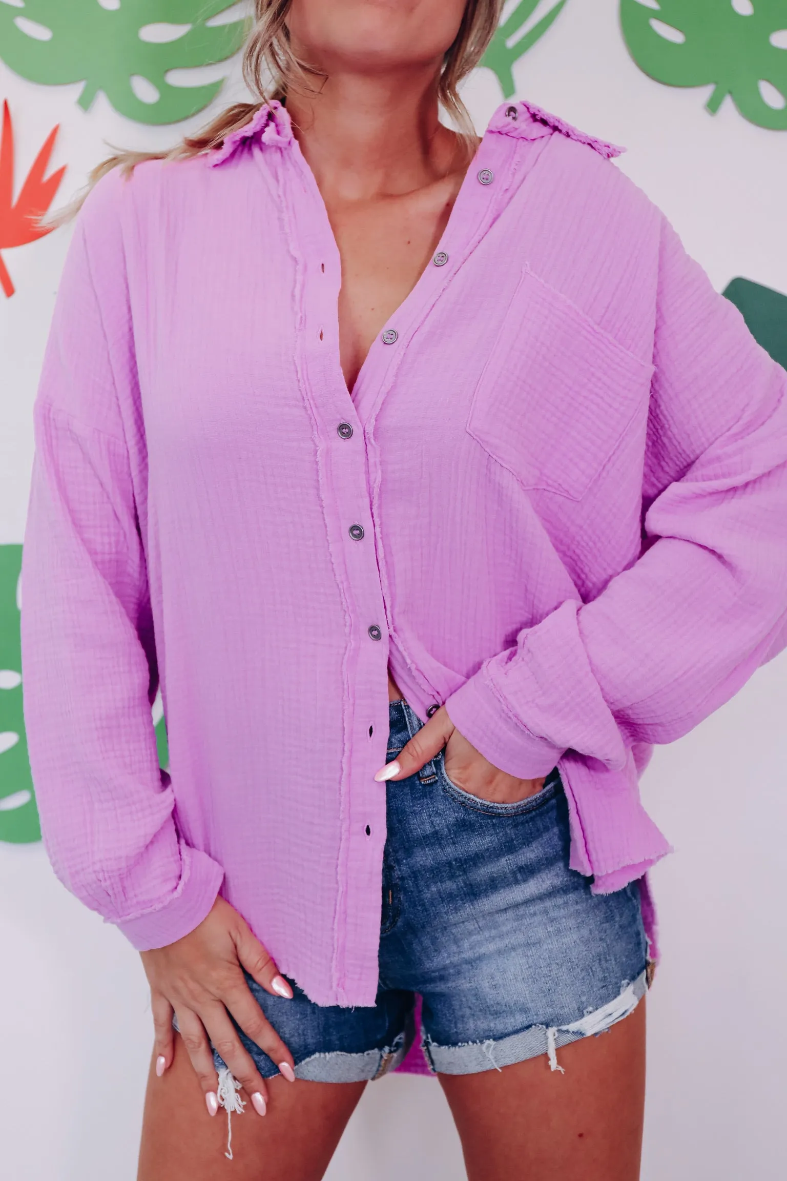 Captive Crinkle Cotton Shirt- Lavender