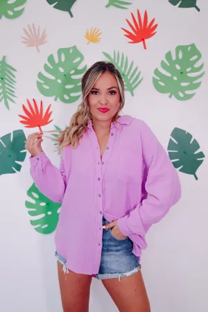 Captive Crinkle Cotton Shirt- Lavender