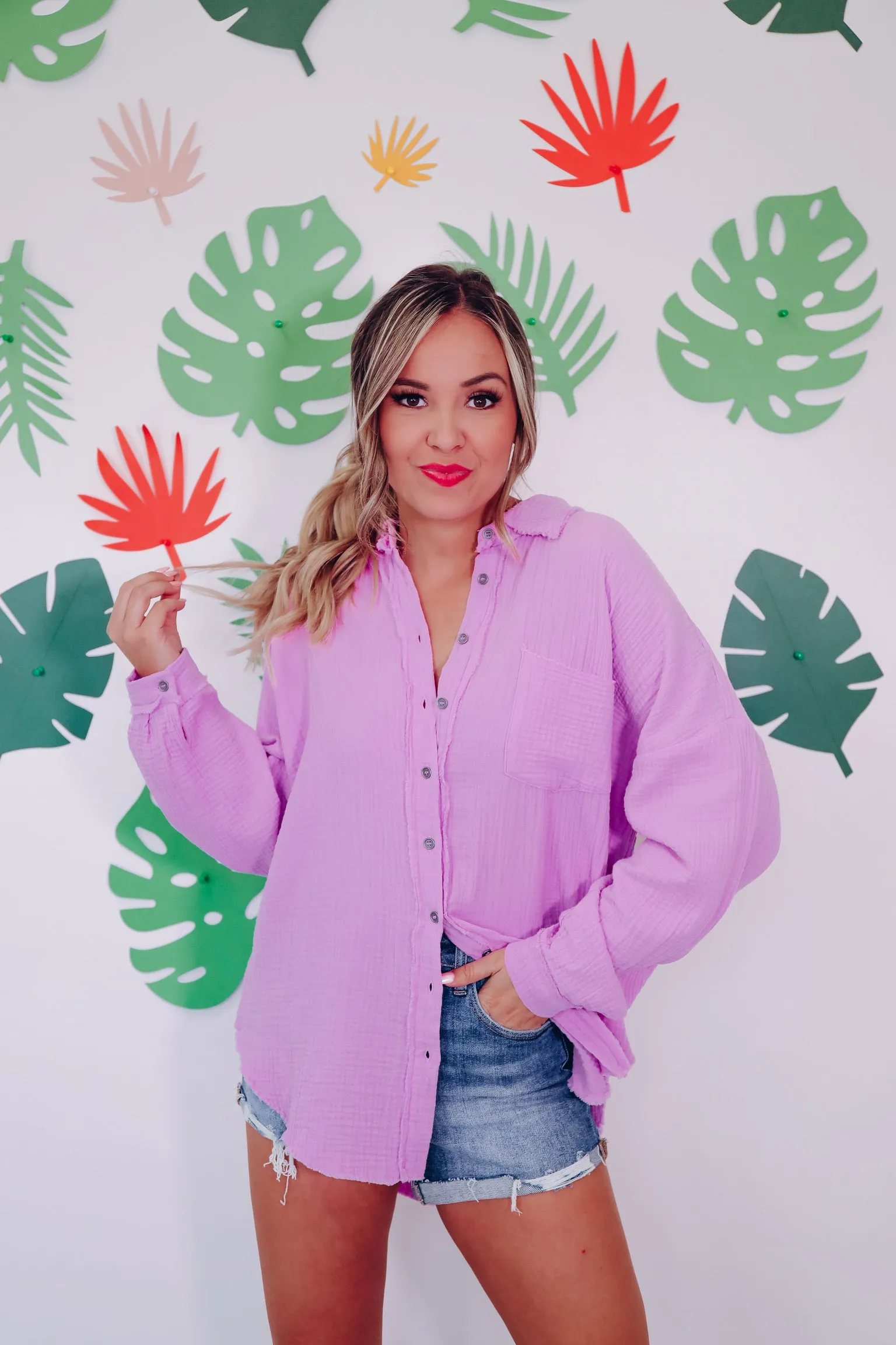 Captive Crinkle Cotton Shirt- Lavender