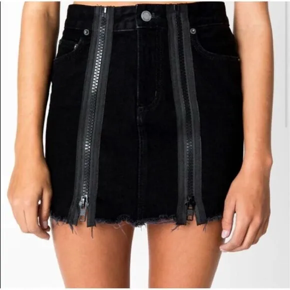 Carmar Womens Colin Double Zipper 100% Cotton Denim Mini Skirt Black Size 26