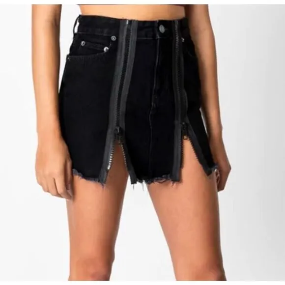 Carmar Womens Colin Double Zipper 100% Cotton Denim Mini Skirt Black Size 26