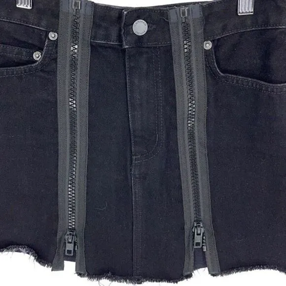 Carmar Womens Colin Double Zipper 100% Cotton Denim Mini Skirt Black Size 26