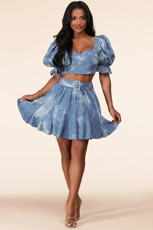 Chambray Tie-Dye Skirt Set