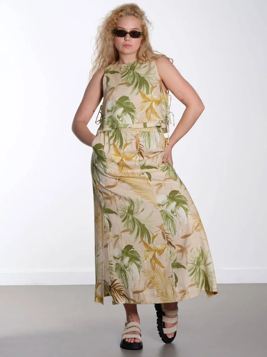 Chang Linen Maxi Skirt - Tea Leaf