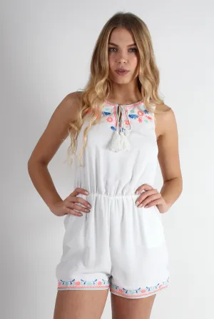 Cindy White Floral Detail Playsuit