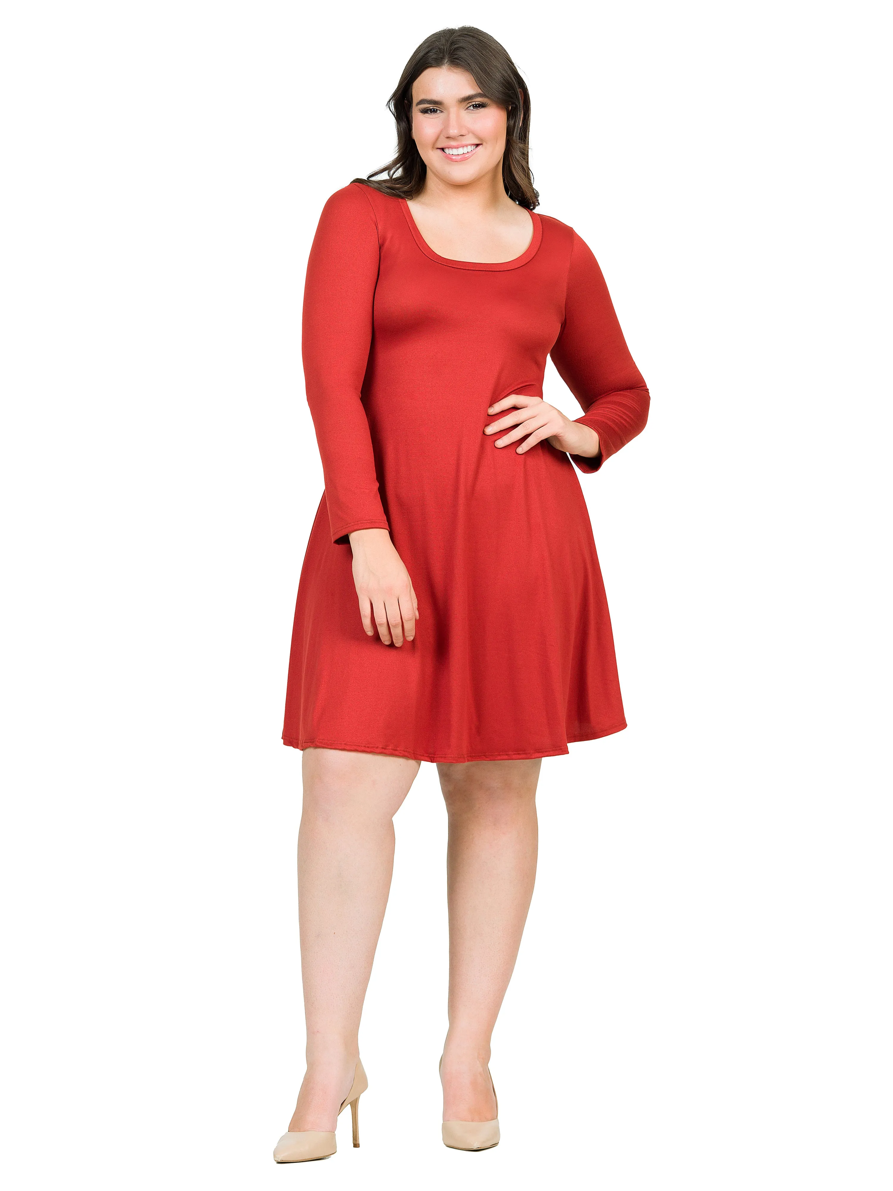 Classic Long Sleeve Plus Size Flared Mini Dress