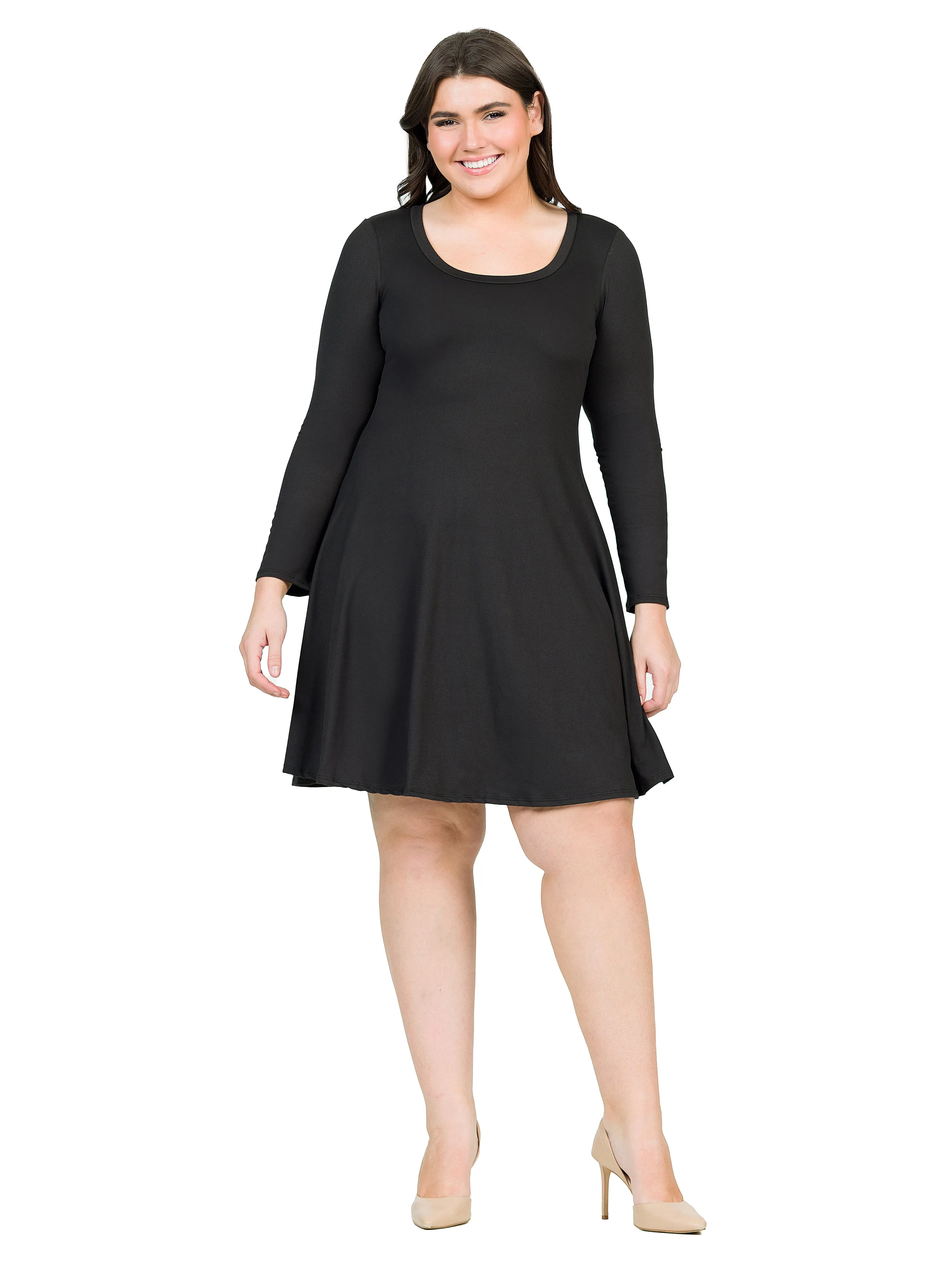 Classic Long Sleeve Plus Size Flared Mini Dress