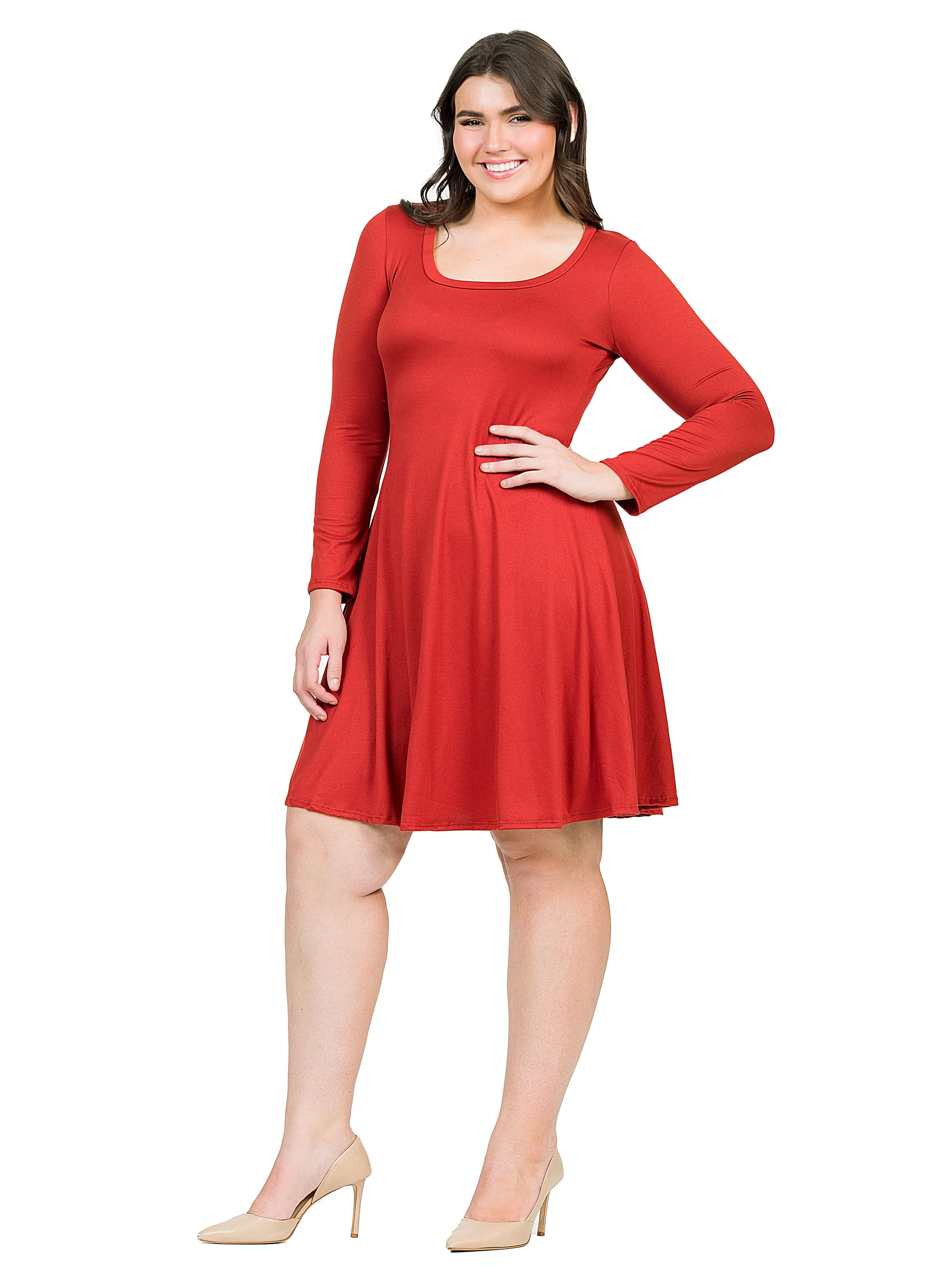 Classic Long Sleeve Plus Size Flared Mini Dress