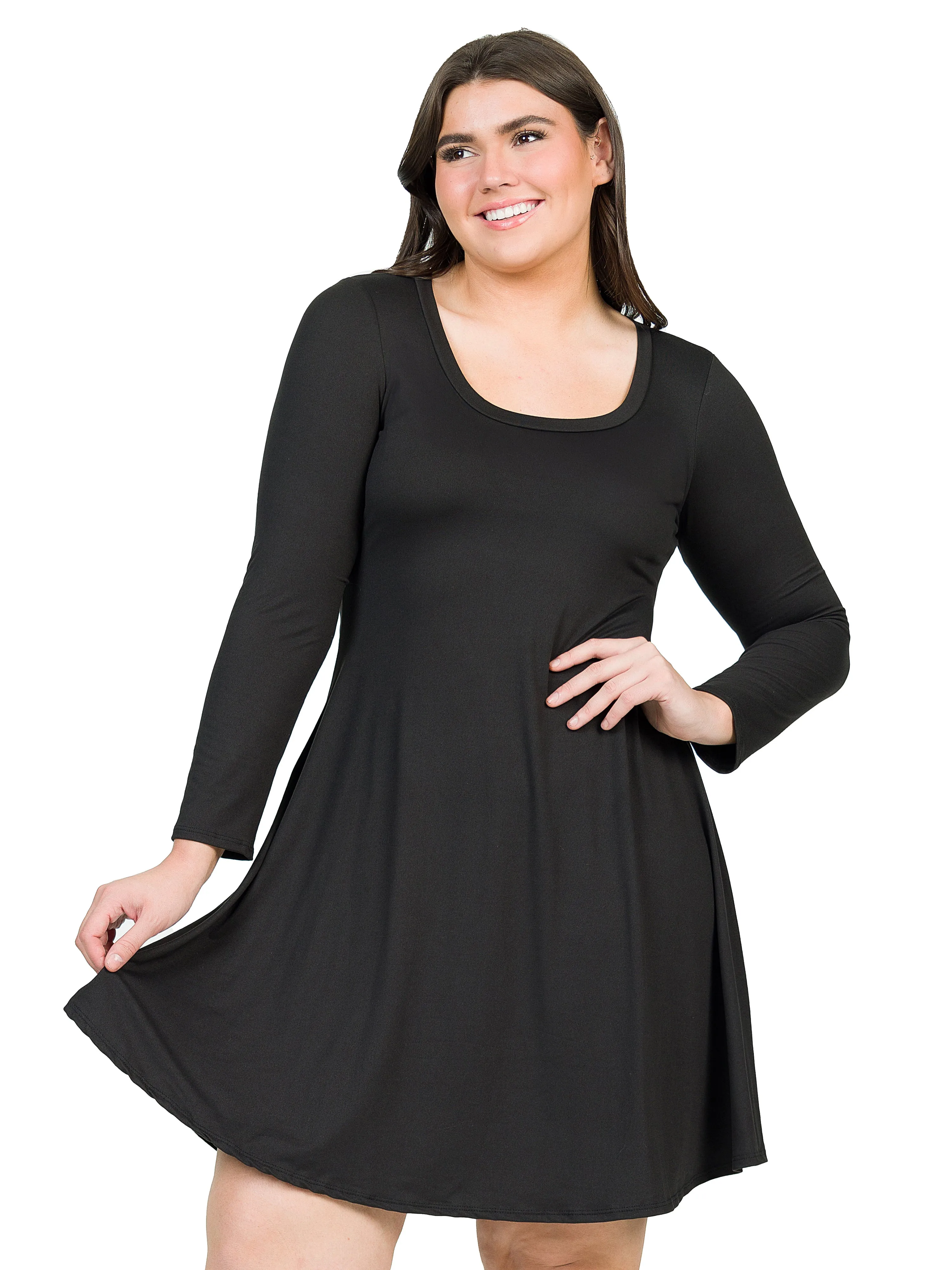 Classic Long Sleeve Plus Size Flared Mini Dress