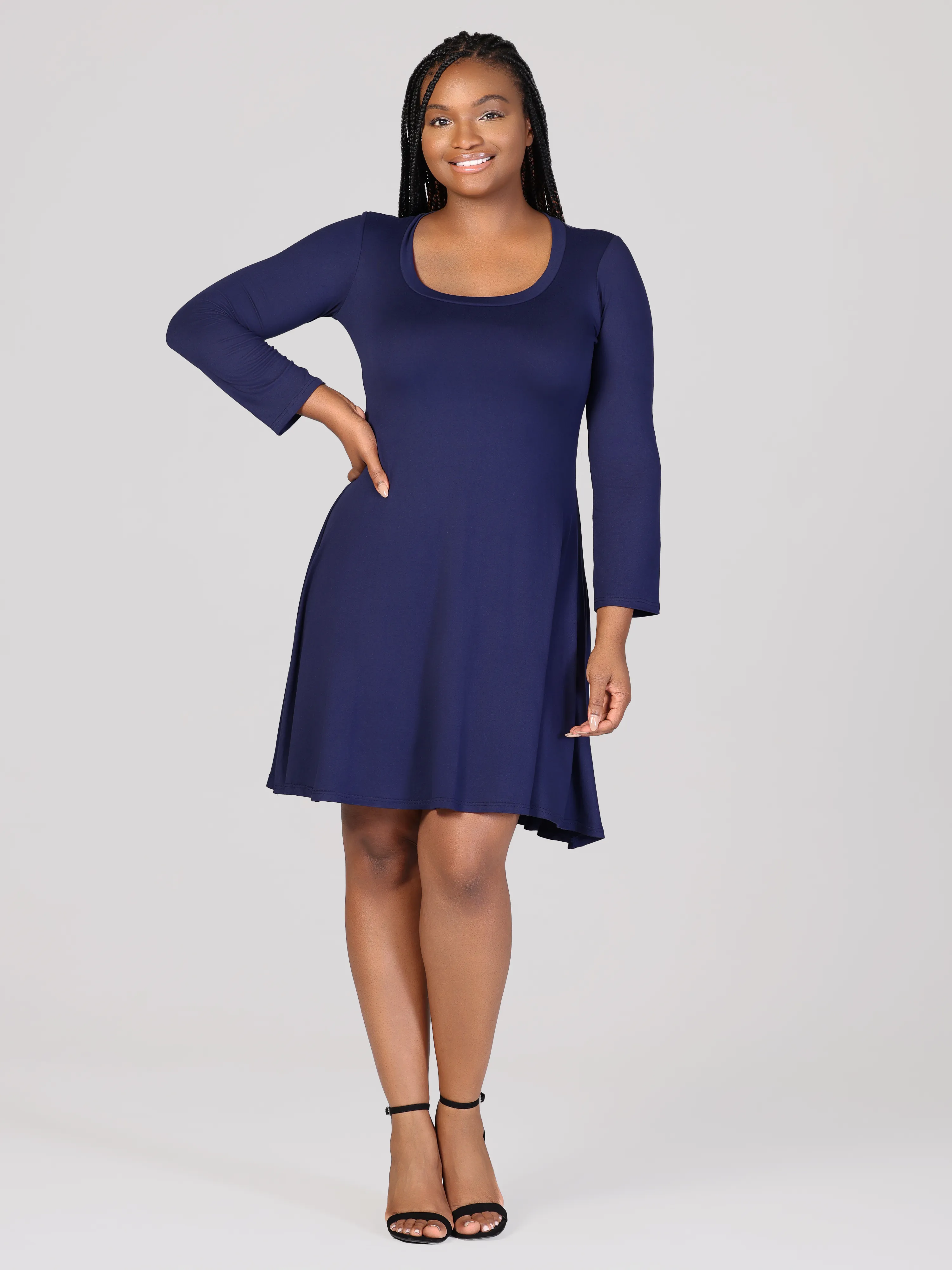 Classic Long Sleeve Plus Size Flared Mini Dress