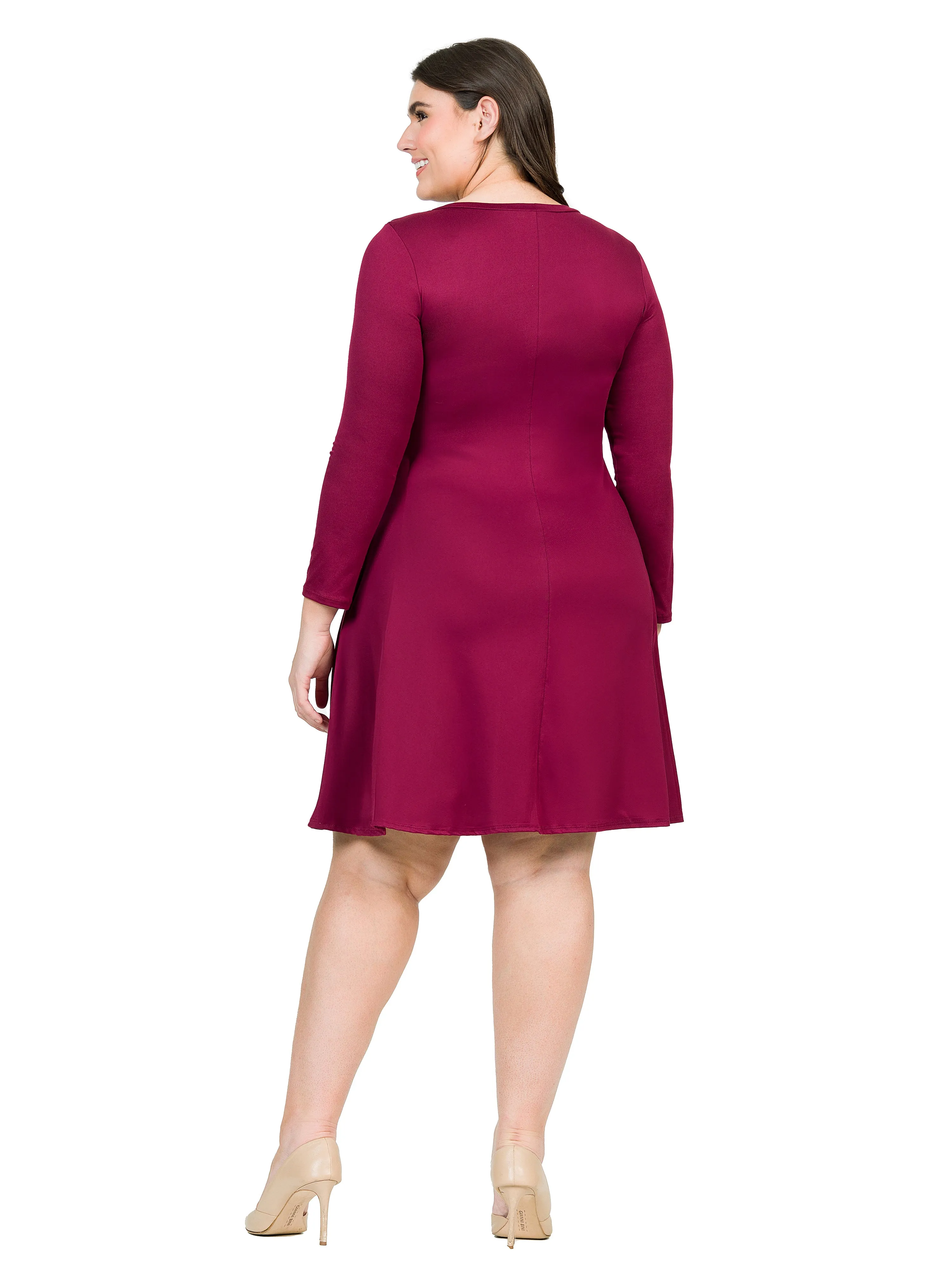 Classic Long Sleeve Plus Size Flared Mini Dress
