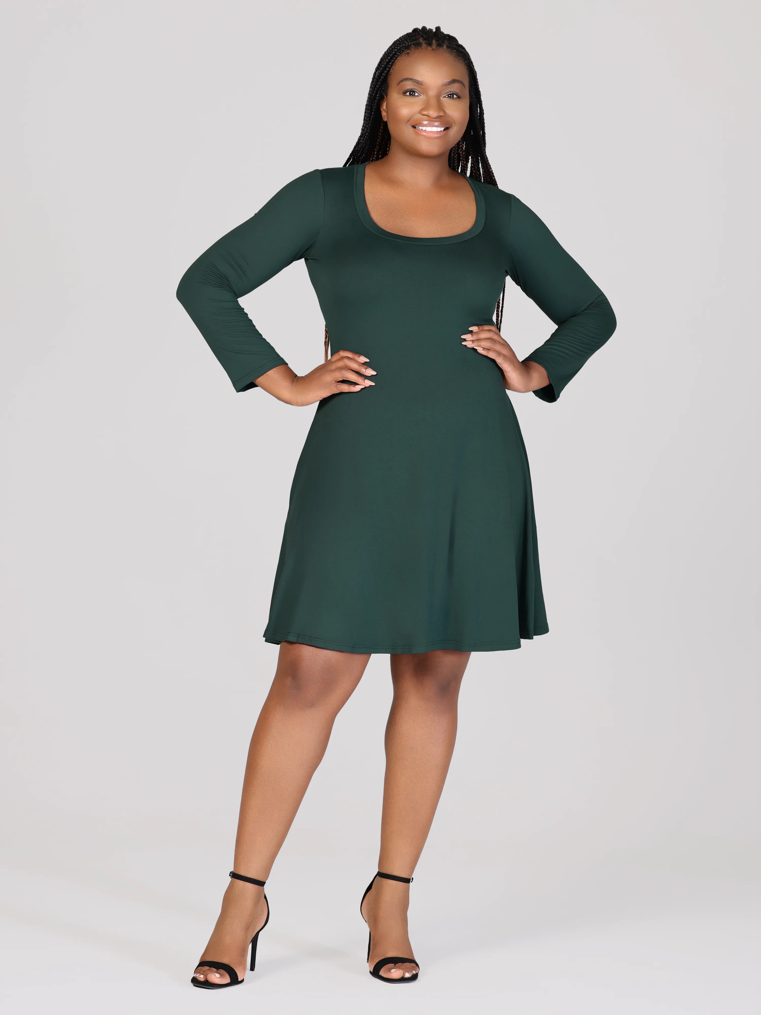 Classic Long Sleeve Plus Size Flared Mini Dress