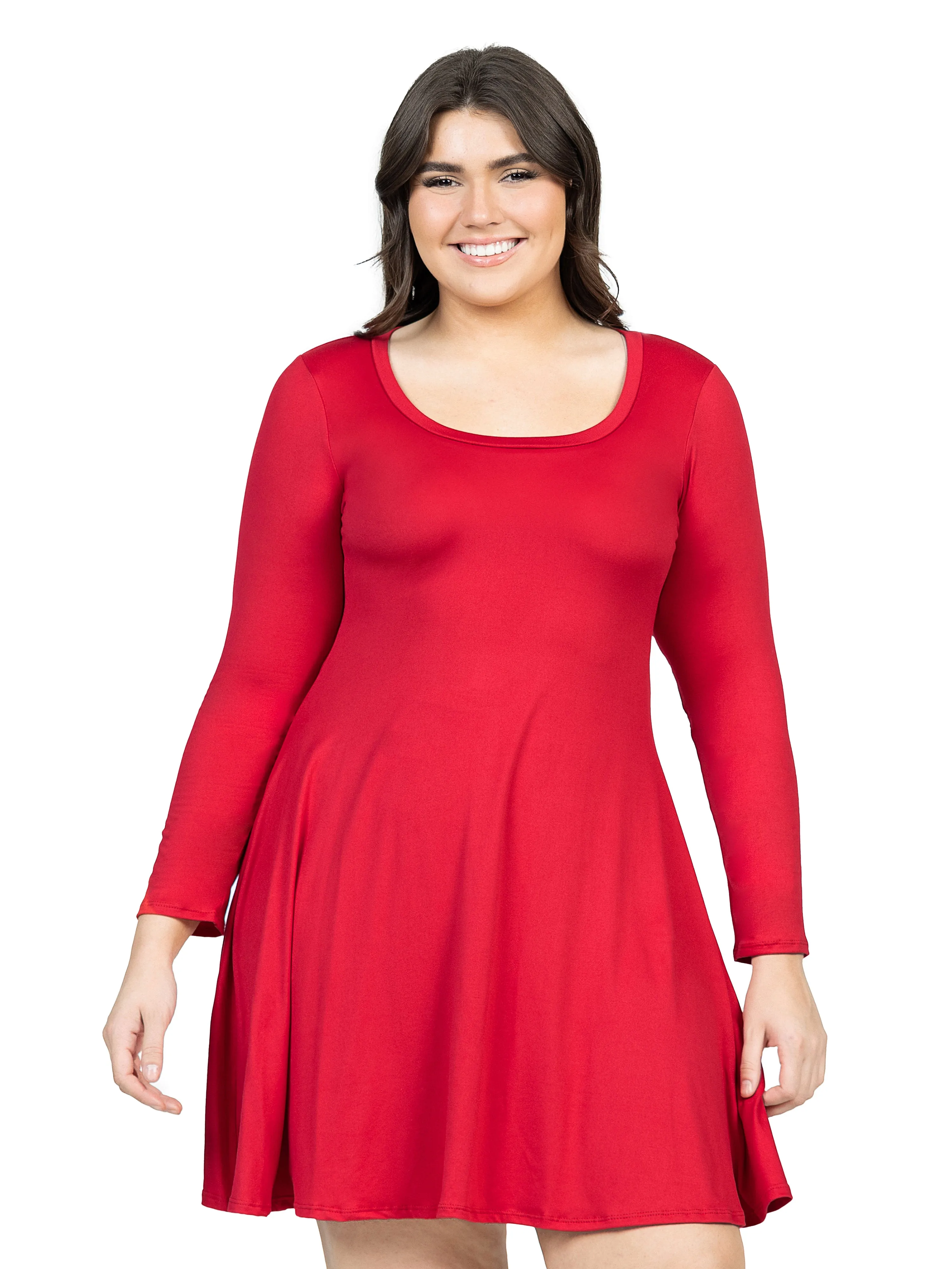 Classic Long Sleeve Plus Size Flared Mini Dress