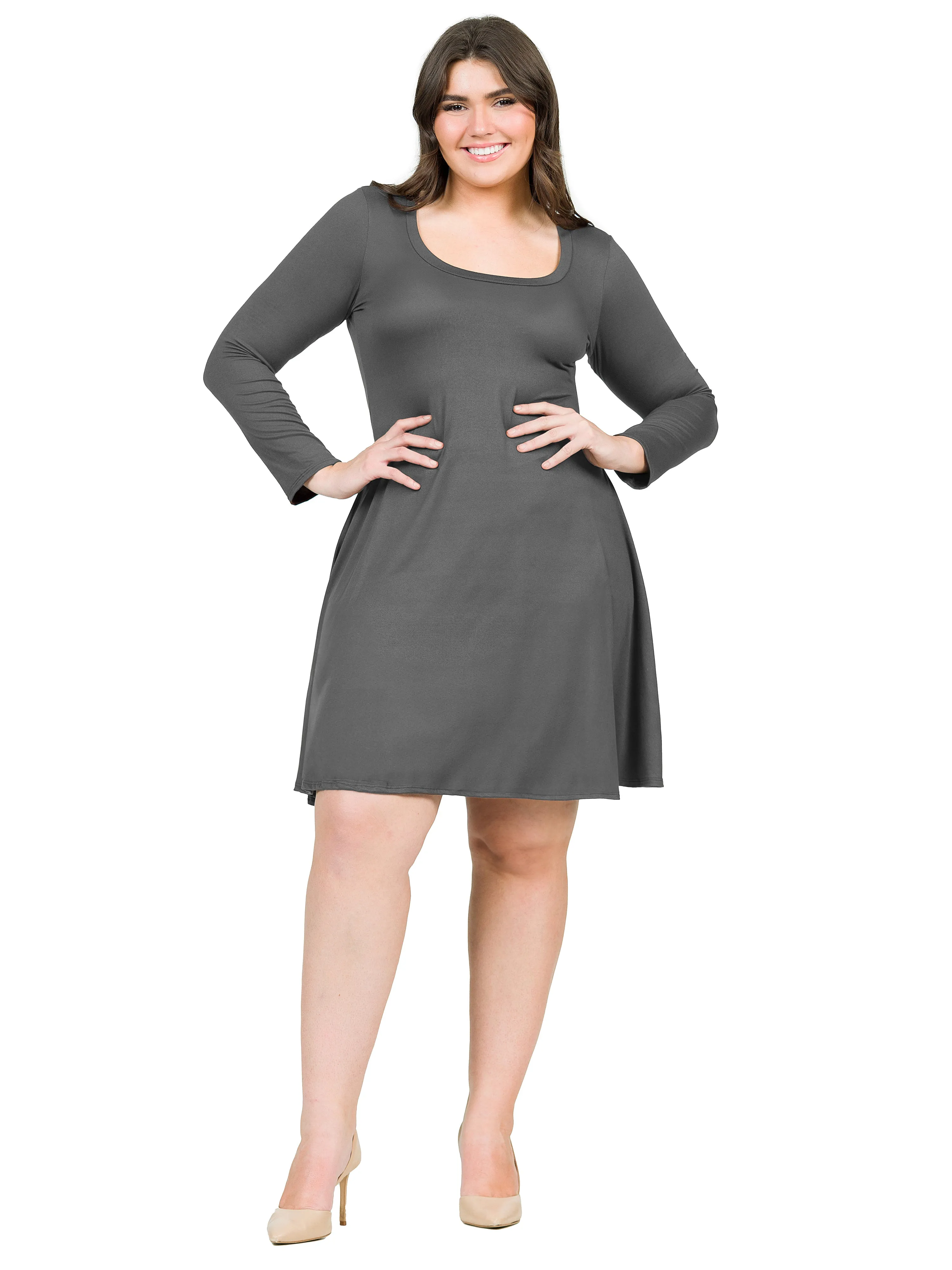 Classic Long Sleeve Plus Size Flared Mini Dress