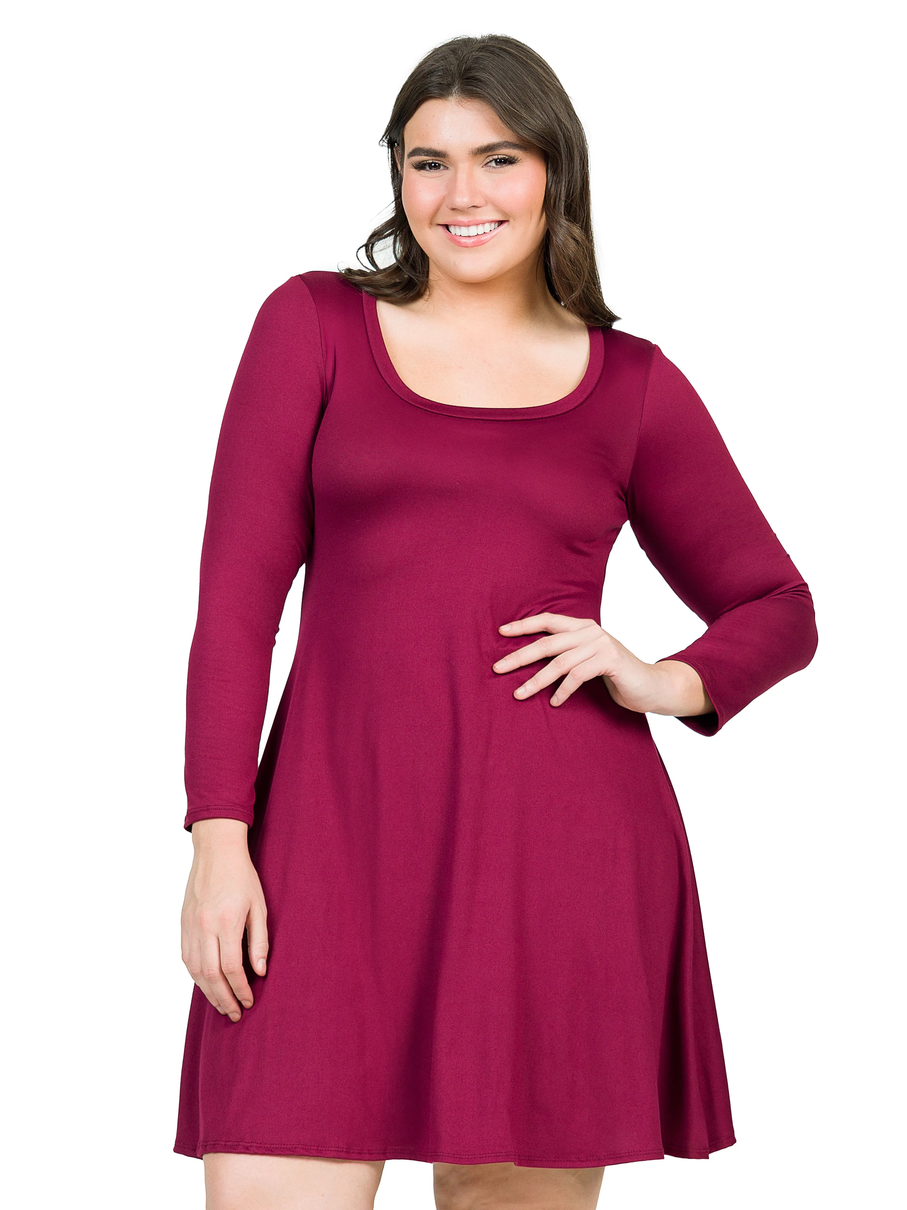Classic Long Sleeve Plus Size Flared Mini Dress