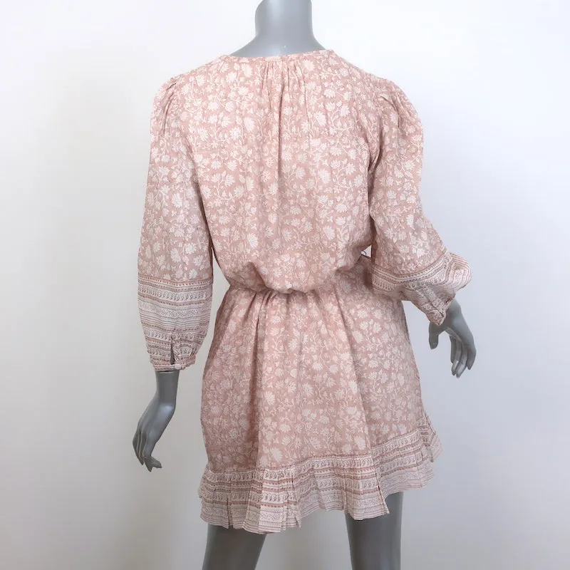 Cleobella Pleated-Hem Belted Mini Dress Blush Floral Print Cotton Size Medium