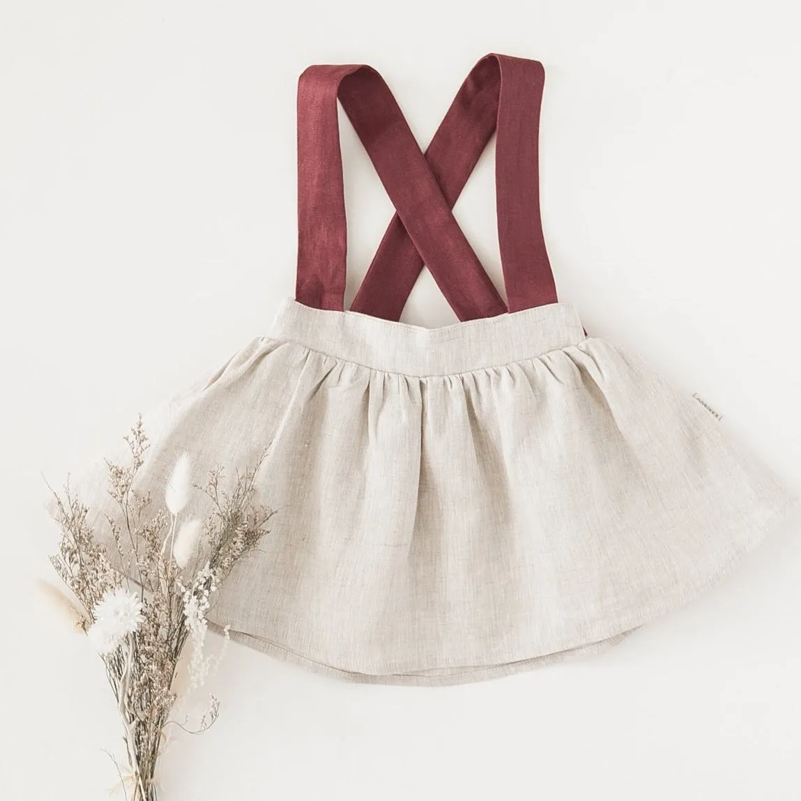 Coco Linen Suspender Skirt - Frosted Cherry Edition