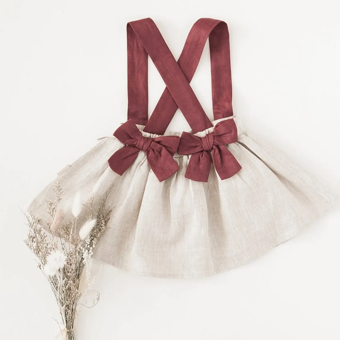 Coco Linen Suspender Skirt - Frosted Cherry Edition