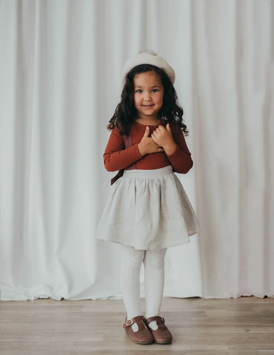 Coco Linen Suspender Skirt - Frosted Cherry Edition