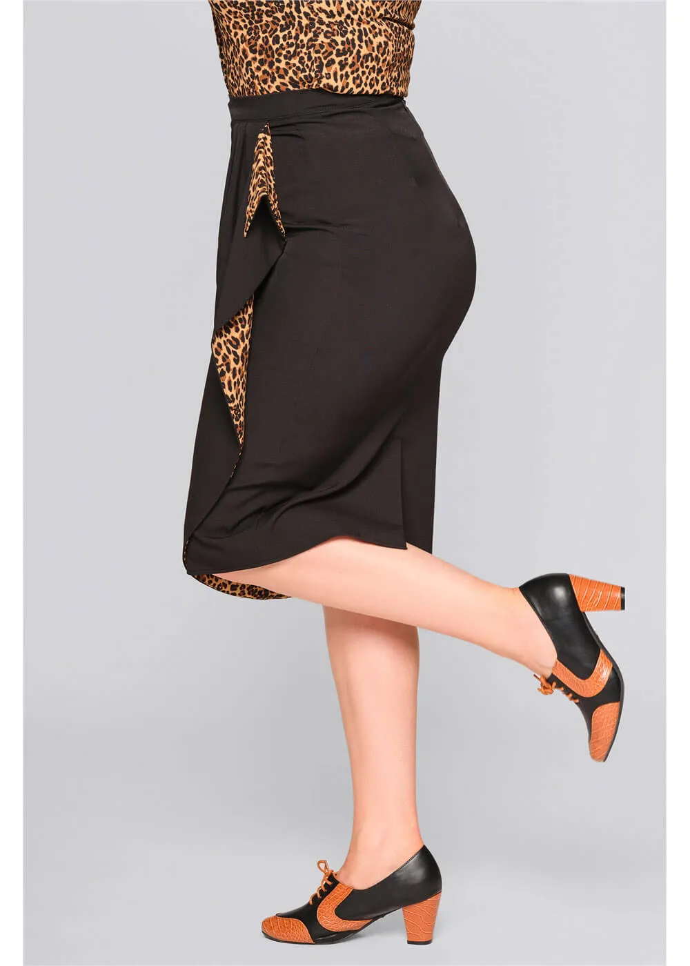 Collectif Anita Leopard Waterfall 50's Pencil Skirt Black