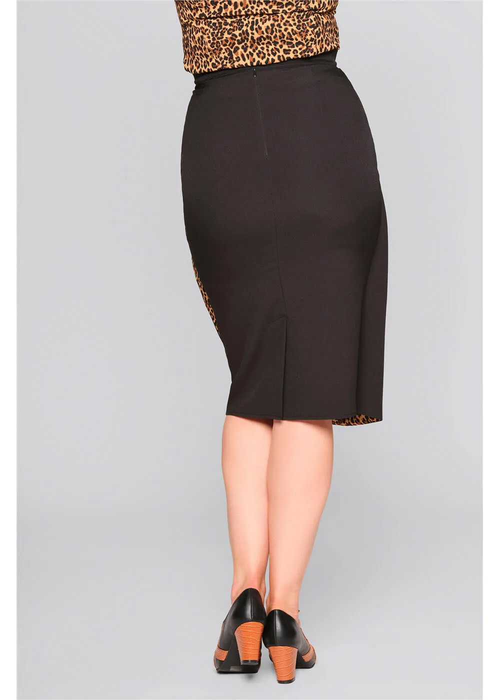 Collectif Anita Leopard Waterfall 50's Pencil Skirt Black