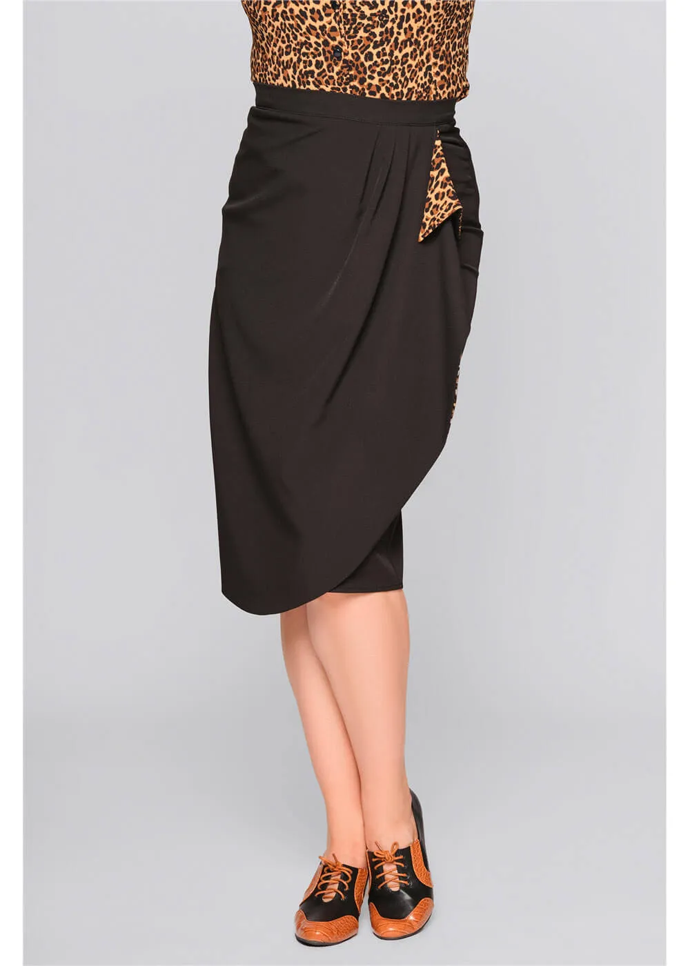 Collectif Anita Leopard Waterfall 50's Pencil Skirt Black