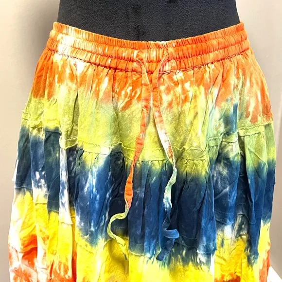 Colorful Tiered Cotton Tie-Dye Maxi Skirt sz Large