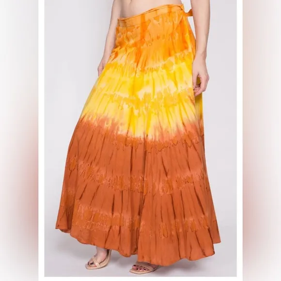Colorful Tiered Cotton Tie-Dye Maxi Skirt sz Large