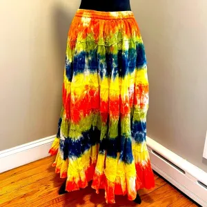 Colorful Tiered Cotton Tie-Dye Maxi Skirt sz Large