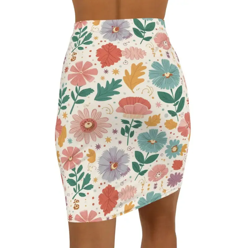 Comfortable Stretchy Pencil Skirt with Pastel Flowers