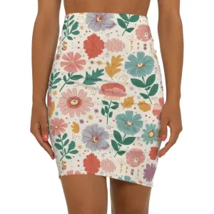 Comfortable Stretchy Pencil Skirt with Pastel Flowers