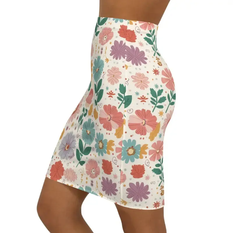 Comfortable Stretchy Pencil Skirt with Pastel Flowers