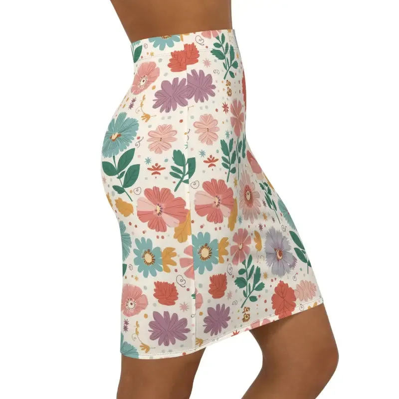 Comfortable Stretchy Pencil Skirt with Pastel Flowers