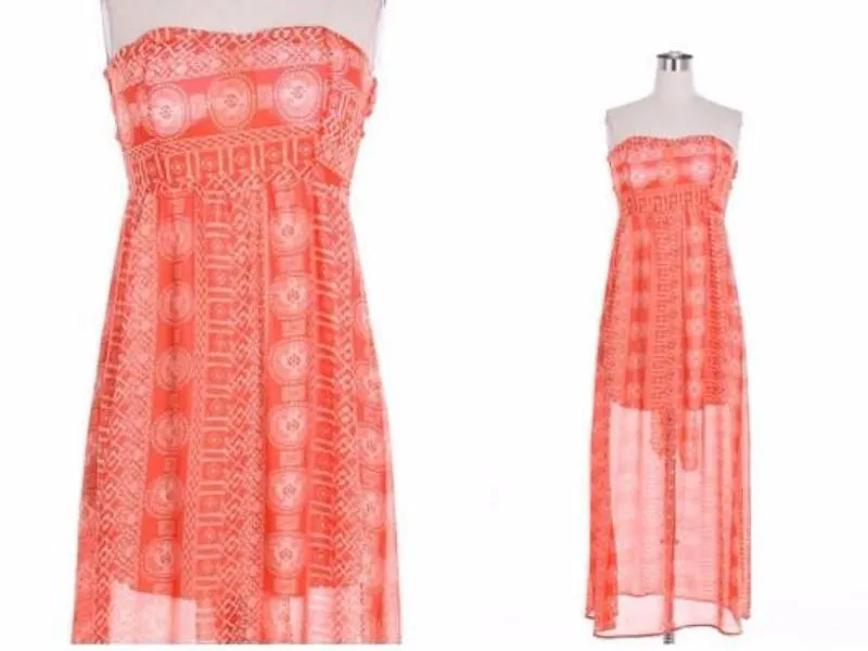 Coral Bow Tie Back Boho Maxi Dress