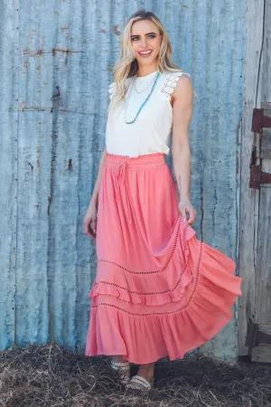 Coral Lace Inset Maxi Skirt