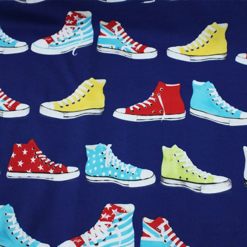Cotton Kids Fabric Converse Blue Print