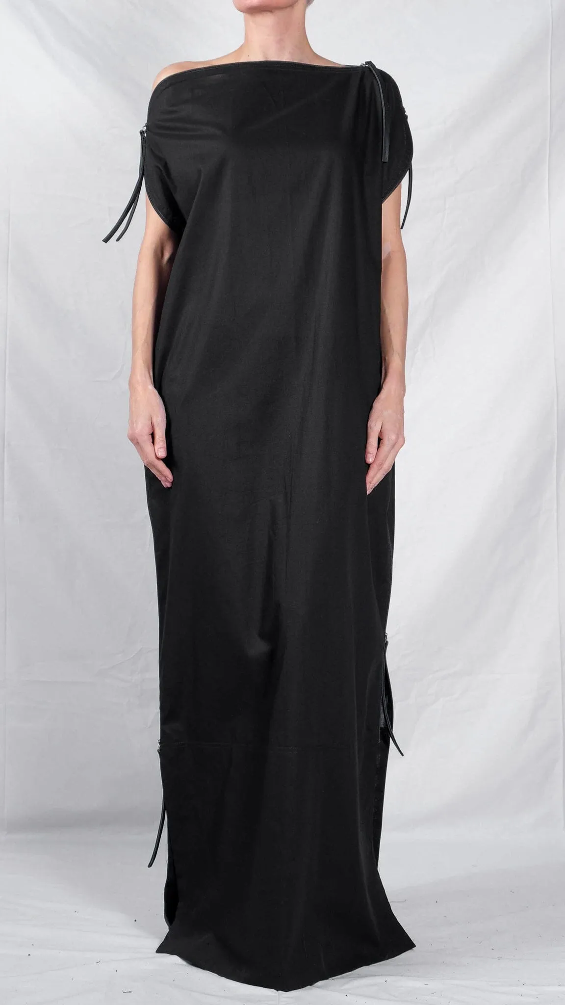 Cotton Maxi Dress with Multiple Zippers