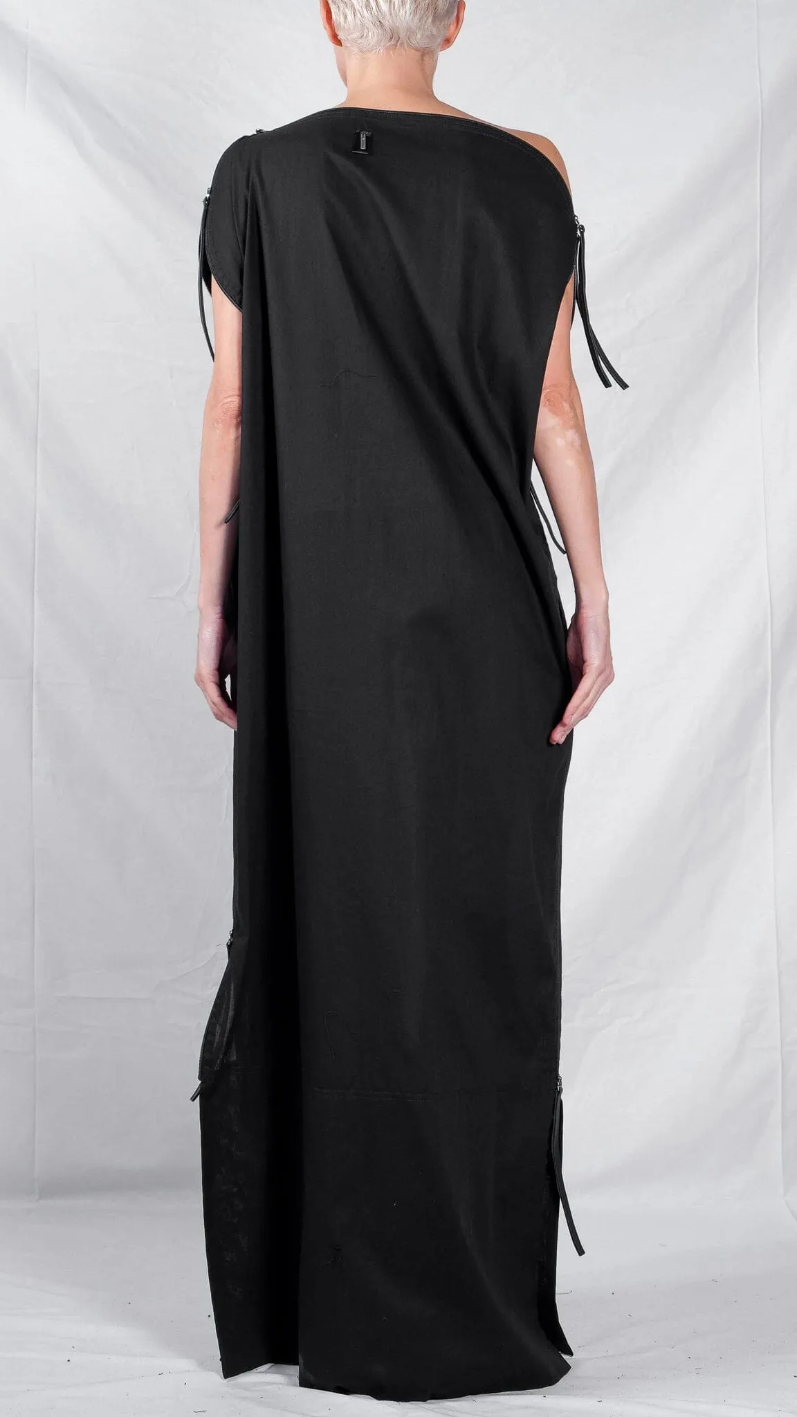 Cotton Maxi Dress with Multiple Zippers